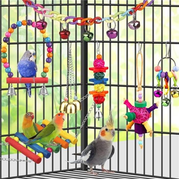 Bird Toys for Conures with Colorful Ladder Hammock Bird Cage Accessories Bird - Picture 4 of 7
